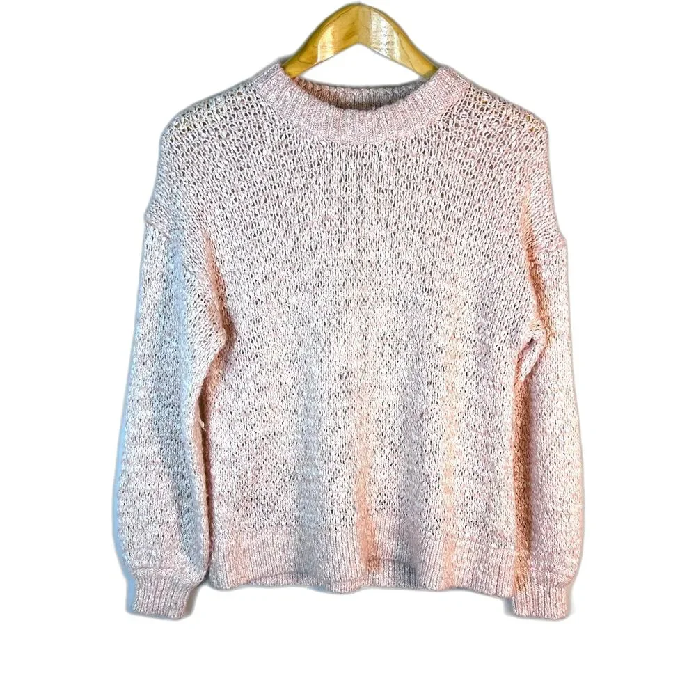 Madewell Women's Peach Pink Cotton Blend Marled Chunky Knit LS Sweater Size S